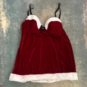 Red Velvet Holiday Santa Nightie with White Trim